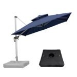 PURPLE LEAF Outdoor Patio Umbrella with Base, Garden Pool Umbrella, Navy Blue