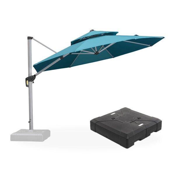 PURPLE LEAF Patio Umbrella with Base, Cantilever Umbrellas for Pool, Turquoise Blue