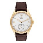 Rolex 1908 Yellow Gold Intense White Dial Brown Strap Mens Watch 52508 Box Card
