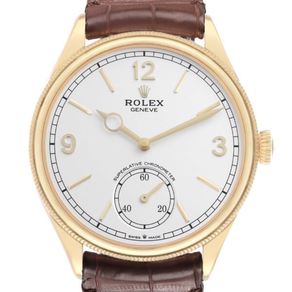 Rolex 1908 18k Yellow Gold Intense White Dial Mens Watch 52508 Box Card