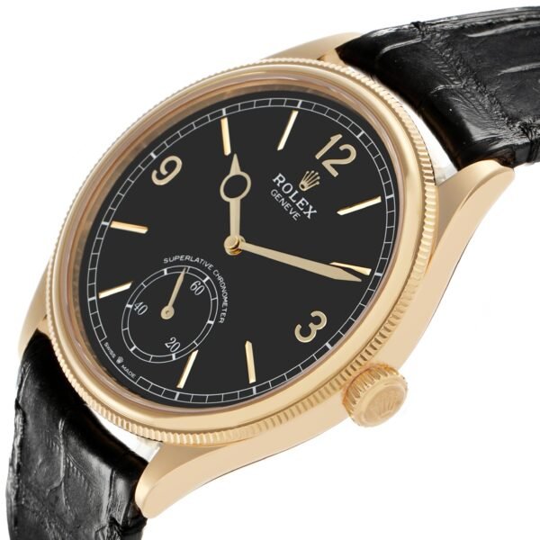 Rolex 1908 Yellow Gold Black Dial Mens Watch 52508