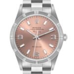 Rolex Air King 34 Salmon Dial Engine Turned Bezel Steel Mens Watch 14010