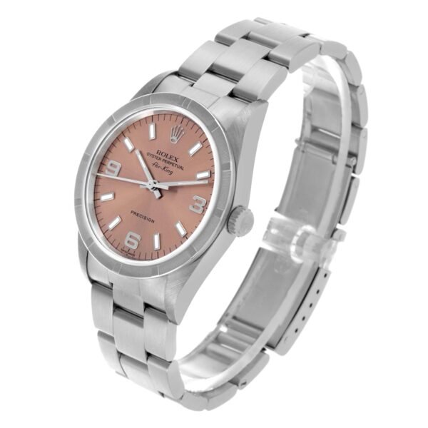 Rolex Air King 34 Salmon Dial Engine Turned Bezel Steel Mens Watch 14010