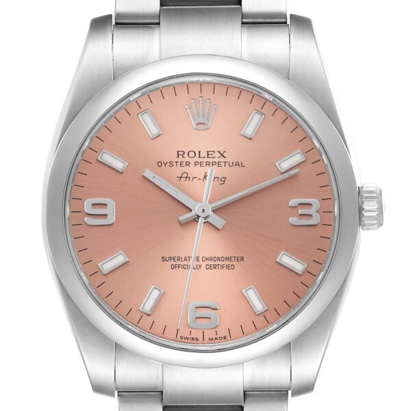 Rolex Air King 34 Salmon Dial Smooth Bezel Steel Mens Watch 114200