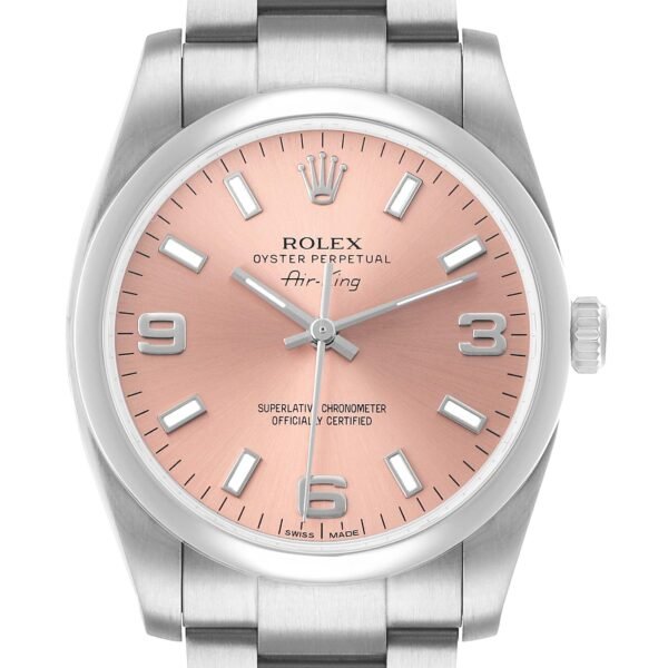 Rolex Air King 34 Salmon Dial Smooth Bezel Mens Watch 114200 Card
