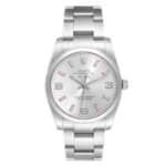 Rolex Air King 34 Silver Pink Baton Dial Steel Mens Watch 114200