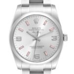 Rolex Air King 34 Silver Pink Baton Dial Steel Mens Watch 114200