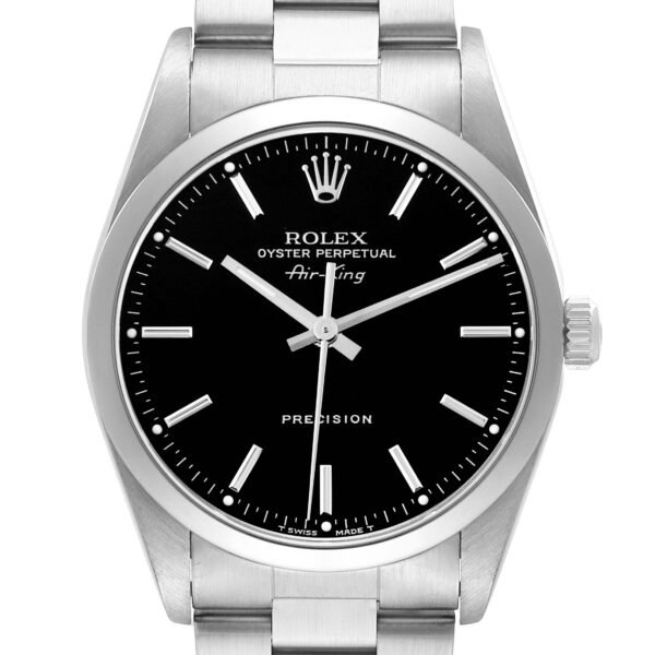 Rolex Air King 34mm Black Dial Smooth Bezel Steel Mens Watch 14000