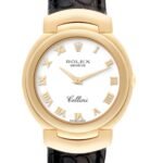 Rolex Cellini 18k Yellow Gold White Dial Black Strap Ladies Watch 6622