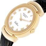 Rolex Cellini 18k Yellow Gold White Dial Black Strap Ladies Watch 6622