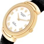 Rolex Cellini 18k Yellow Gold White Dial Black Strap Mens Watch 6623