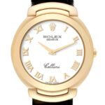 Rolex Cellini 18k Yellow Gold White Dial Black Strap Mens Watch 6623