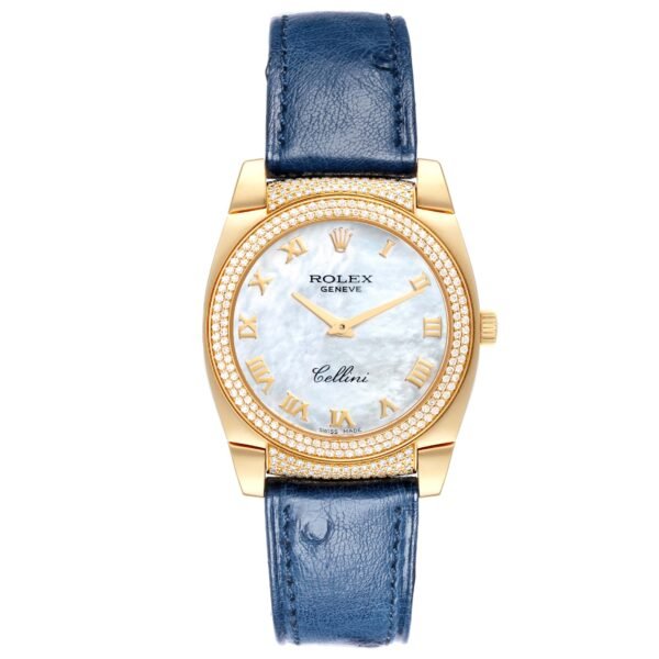 Rolex Cellini Cestello Yellow Gold MOP Diamond Ladies Watch 6321