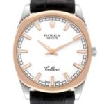 Rolex Cellini Danaos 18k White Rose Gold Black Strap Mens Watch 4243