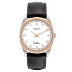 Rolex Cellini Danaos 18k White Rose Gold Black Strap Mens Watch 4243