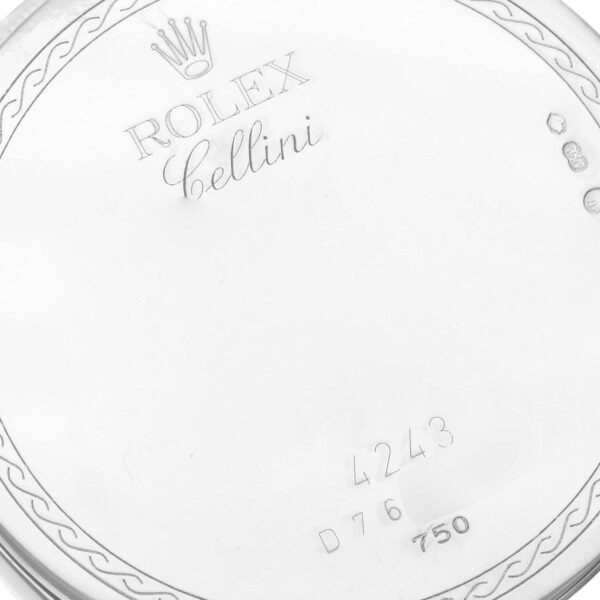 Rolex Cellini Danaos 18k White Rose Gold Black Strap Mens Watch 4243