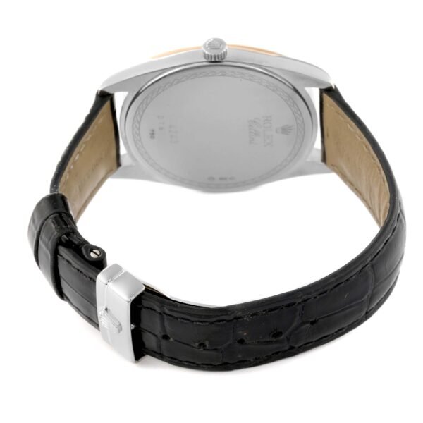 Rolex Cellini Danaos 18k White Rose Gold Black Strap Mens Watch 4243