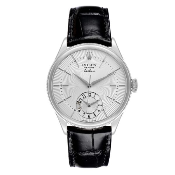 Rolex Cellini Dual Time Automatic White Gold Silver Dial Mens Watch 50529