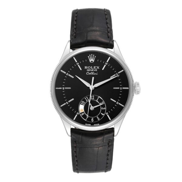 Rolex Cellini Dual Time White Gold Black Dial Automatic Mens Watch 50529 Card