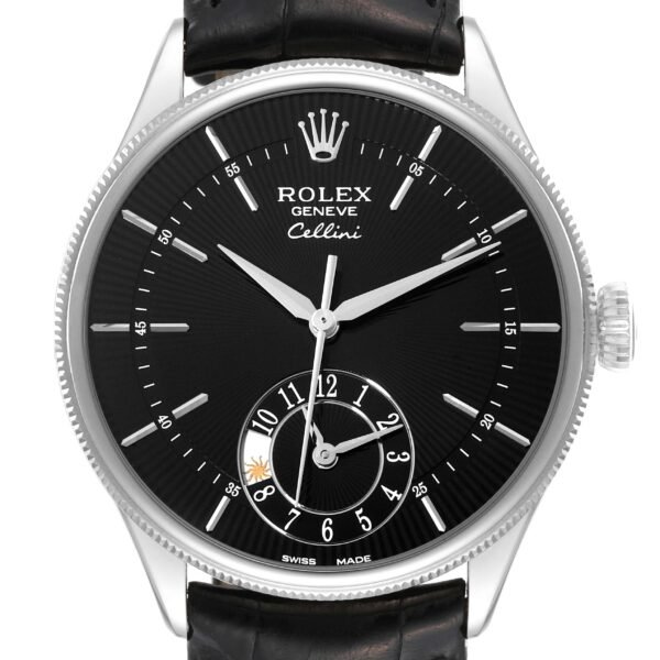 Rolex Cellini Dual Time White Gold Black Dial Automatic Mens Watch 50529 Card