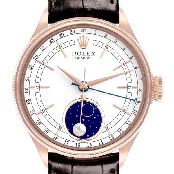 Rolex Cellini Moonphase White Dial Rose Gold Mens Watch 50535