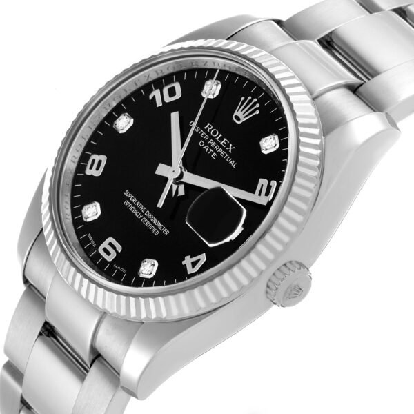 Rolex Date 34 Steel White Gold Black Diamond Dial Mens Watch 115234