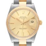 Rolex Date 34mm Steel Yellow Gold Mens Watch 15053 Box Papers