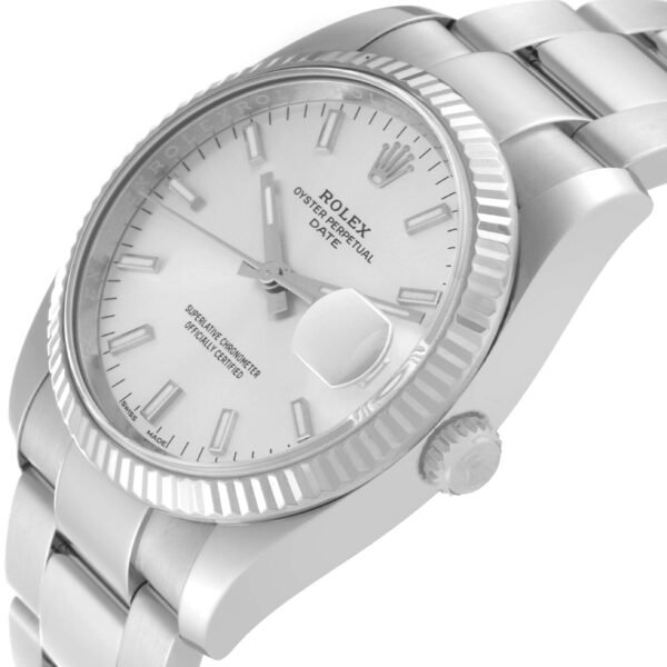Rolex Date 34 Steel White Gold Silver Dial Mens Watch 115234