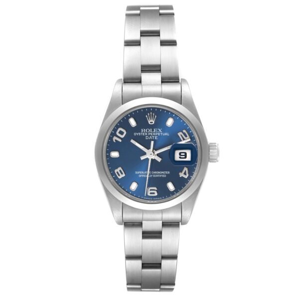 Rolex Date Blue Dial Steel Ladies Watch 69160 Box Papers