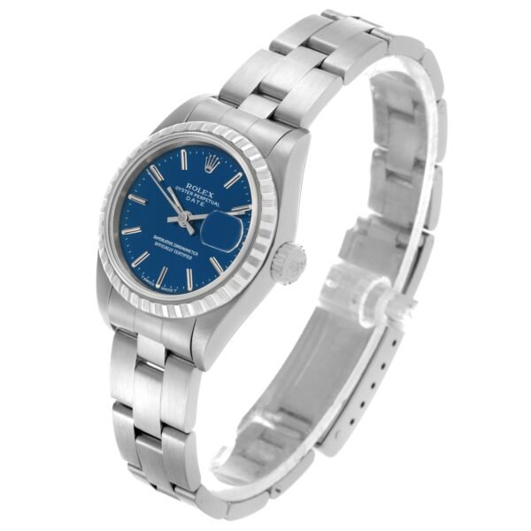 Rolex Date Blue Dial Steel Ladies Watch 69240 Box Papers