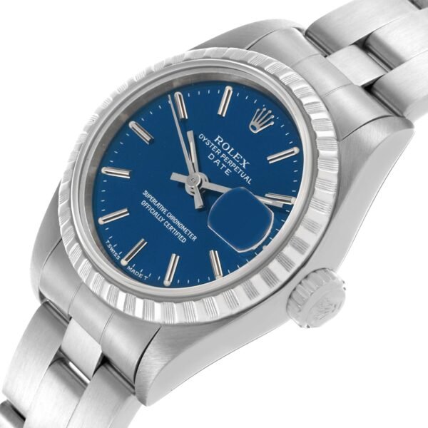 Rolex Date Blue Dial Steel Ladies Watch 69240 Box Papers