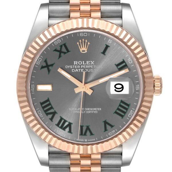 ADD TWO LINKS Rolex Datejust 41 Steel Rose Gold Wimbledon Dial Mens Watch 126331