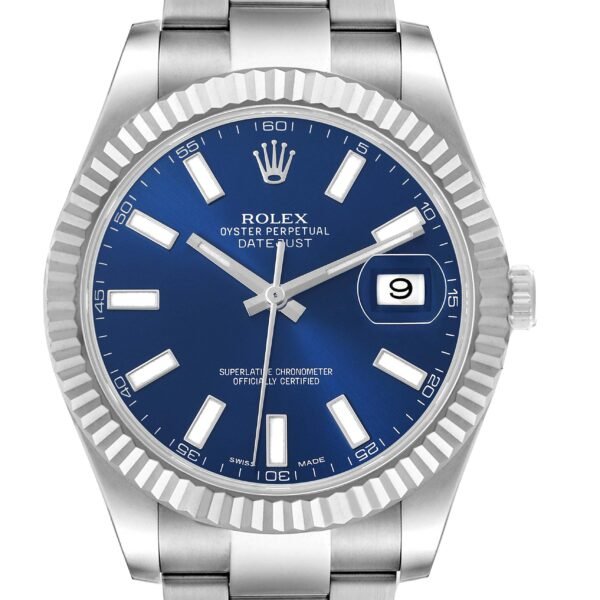 Rolex Datejust II Steel White Gold Blue Dial Mens Watch 116334