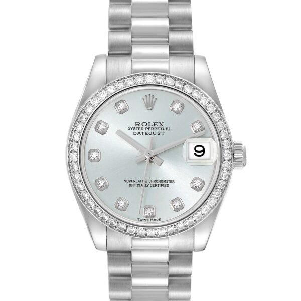 Rolex President Datejust Midsize Platinum Ice Blue Diamond Ladies Watch 178286