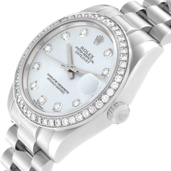 Rolex President Datejust Midsize Platinum Ice Blue Diamond Ladies Watch 178286