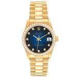 Rolex President Datejust Midsize Yellow Gold Diamond Ladies Watch 68288 Papers