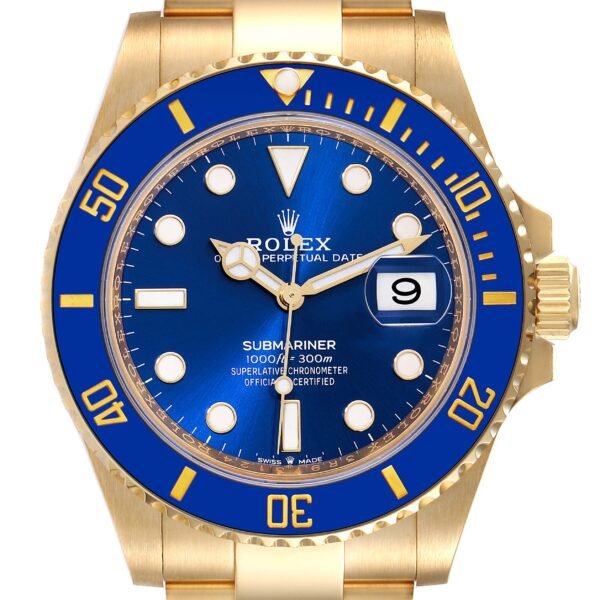 Rolex Submariner 18k Yellow Gold Blue Dial Bezel Mens Watch 126618 Box Card