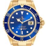 Rolex Submariner 40 Yellow Gold Blue Dial Mens Watch 16618 Box Papers