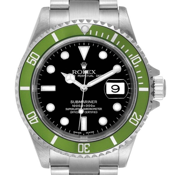 Rolex Submariner Kermit Green Bezel Y Serial Flat 4 Steel Mens Watch 16610LV