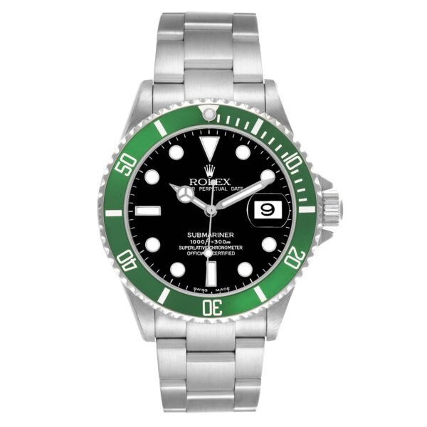Rolex Submariner Kermit Flat 4 Green Bezel Steel Mens Watch 16610LV