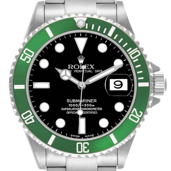 Rolex Submariner Kermit Flat 4 Green Bezel Steel Mens Watch 16610LV