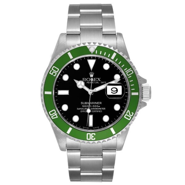 Rolex Submariner Kermit Green 50th Anniversary Flat 4 Steel Mens Watch 16610LV