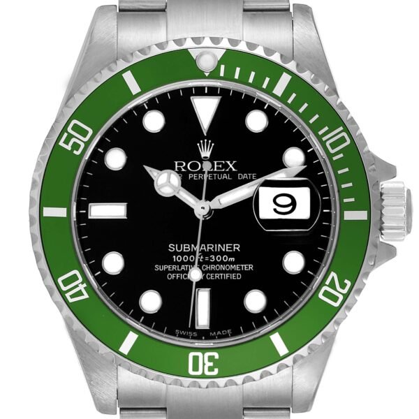 Rolex Submariner Kermit Green 50th Anniversary Flat 4 Steel Mens Watch 16610LV