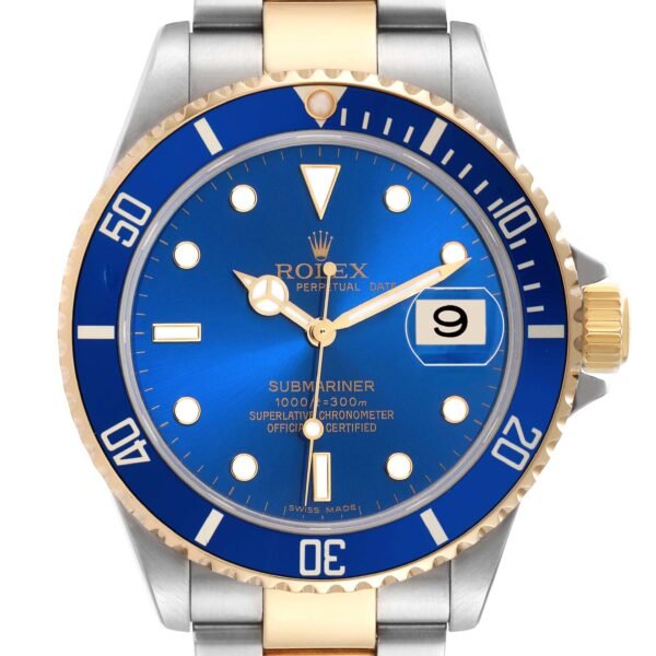 Rolex Submariner Steel Yellow Gold Blue Dial Automatic Mens Watch 16613 Box Card