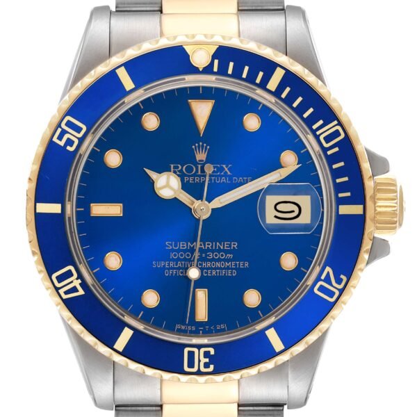 Rolex Submariner Steel Yellow Gold Blue Dial Bezel Mens Watch 16803