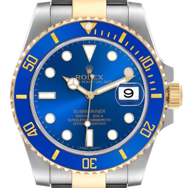 Rolex Submariner Steel Yellow Gold Blue Dial Mens Watch 116613 Box Card