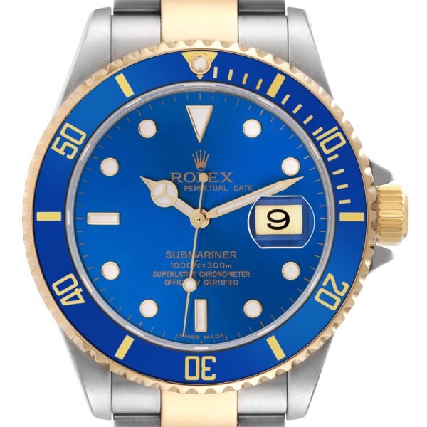Rolex Submariner Steel Yellow Gold Blue Dial Mens Watch 16613