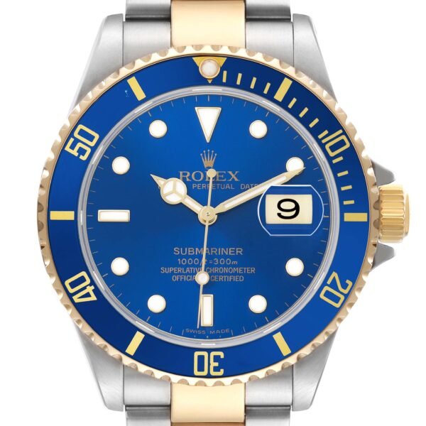 Rolex Submariner Steel Yellow Gold Blue Dial Mens Watch 16613 Box Card