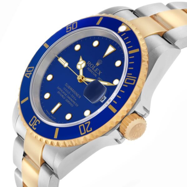 Rolex Submariner Steel Yellow Gold Blue Dial Mens Watch 16613 Box Papers