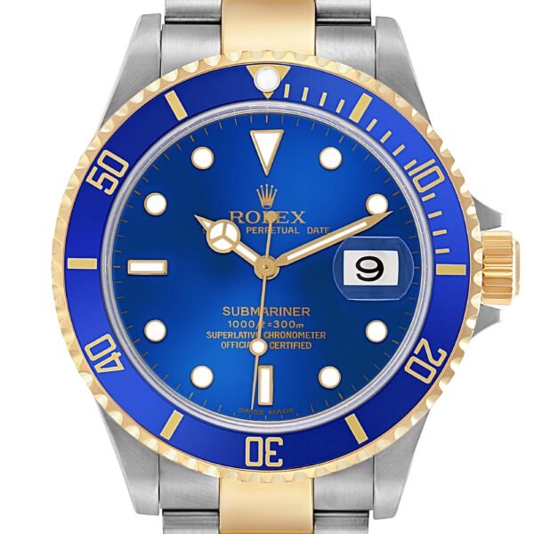 Rolex Submariner Steel Yellow Gold Blue Dial Mens Watch 16613 Box Papers
